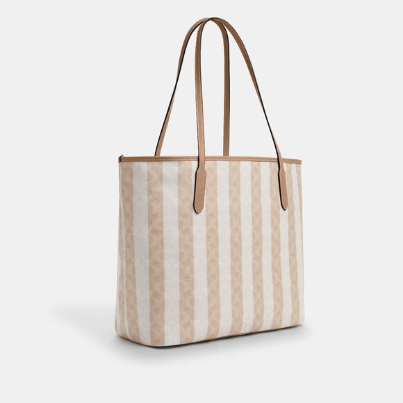 Large City Coach Tote Bag In Signature Canvas With Stripe. Sand &Tan. NWT - Picture 9 of 10